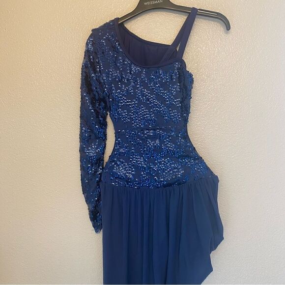 WEISSMAN Dance Costume acro blue jumpsuit unitard Sweet Nothing 7676 child LC - Picture 2 of 15